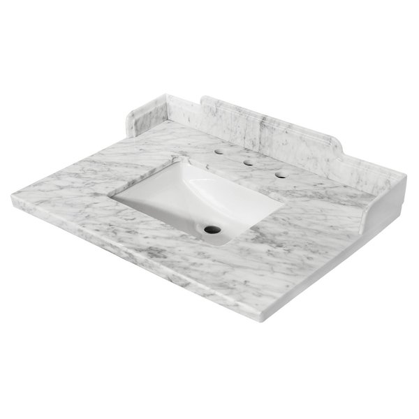 Kingston Brass 30 x 22 Carrara Marble Vanity Top with Rectangular Sink, Carrara White KMS3022M38SQ
